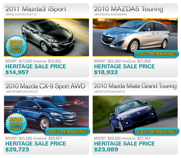 Check out these great deals going on at Heritage Mazda Bel Air