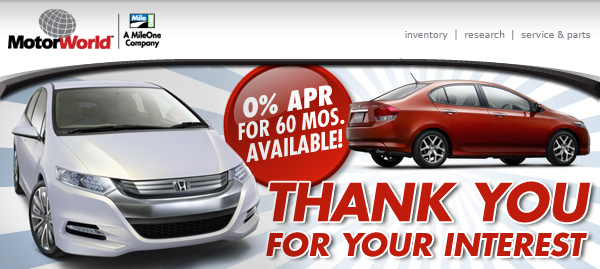 MotorWorld Exclusive: 0% APR for 60 months available!!