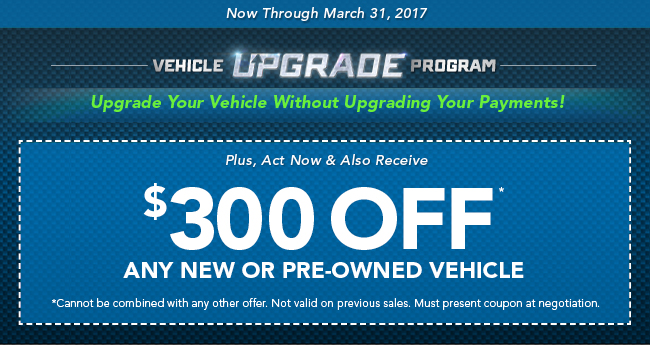 Exclusive $300 coupon offer on any new or pre-owned vehicle.